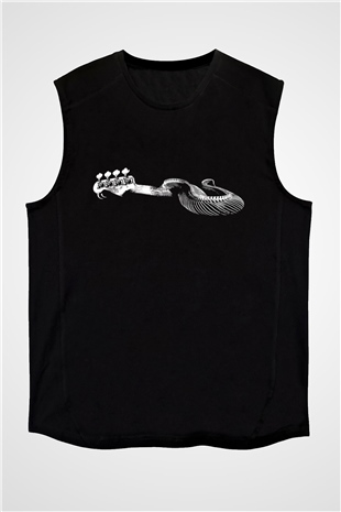Elektro Gitar Baskılı Unisex Siyah Kolsuz Tişört - Tshirt