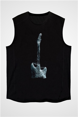 Elektro Gitar Baskılı Unisex Siyah Kolsuz Tişört - Tshirt