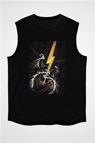 Elektro Gitar Baskılı Unisex Siyah Kolsuz Tişört - Tshirt