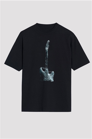 Elektro Gitar Baskılı Unisex Siyah Oversize Tişört - Tshirt