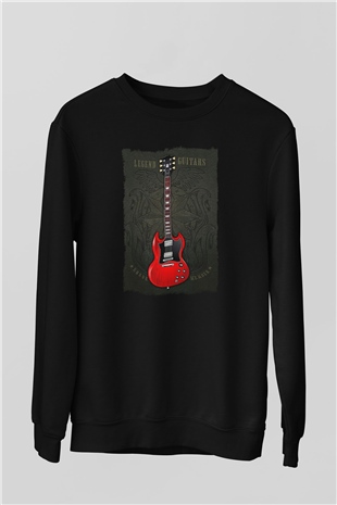Elektro Gitar Baskılı Unisex Siyah Sweatshirt