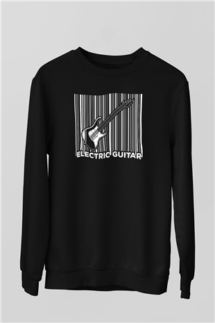 Elektro Gitar Baskılı Unisex Siyah Sweatshirt