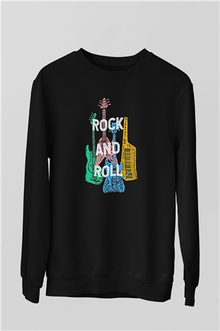 Elektro Gitar Baskılı Unisex Siyah Sweatshirt