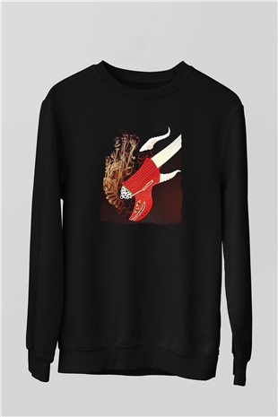 Elektro Gitar Baskılı Unisex Siyah Sweatshirt