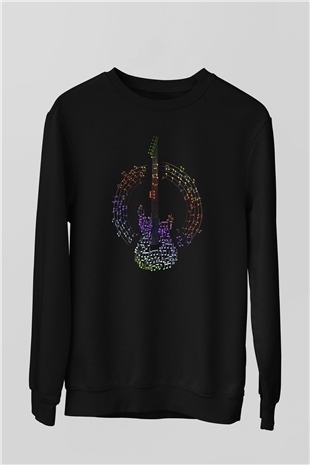 Elektro Gitar Baskılı Unisex Siyah Sweatshirt