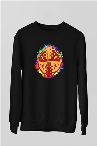 Elektro Gitar Baskılı Unisex Siyah Sweatshirt