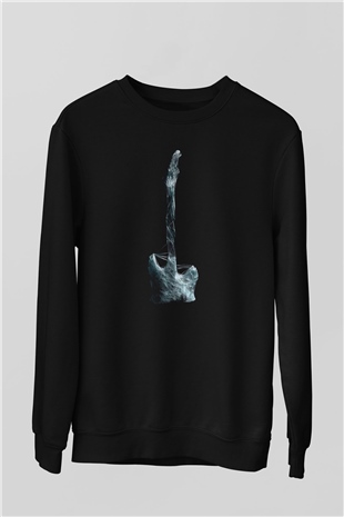 Elektro Gitar Baskılı Unisex Siyah Sweatshirt