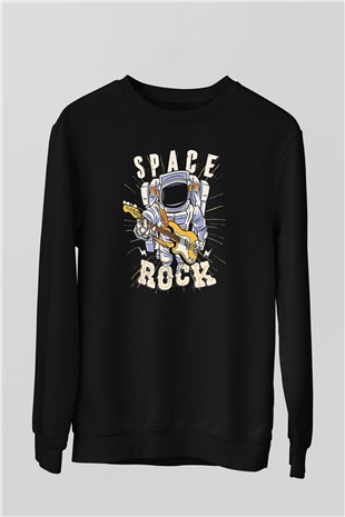 Elektro Gitar Baskılı Unisex Siyah Sweatshirt