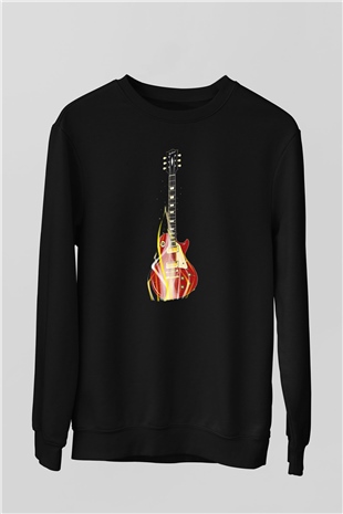 Elektro Gitar Baskılı Unisex Siyah Sweatshirt