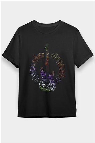 Elektro Gitar Baskılı Unisex Siyah Tişört - Tshirt