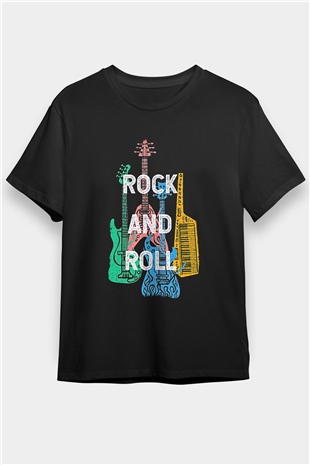 Elektro Gitar Baskılı Unisex Siyah Tişört - Tshirt