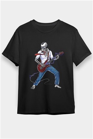 Elektro Gitar Baskılı Unisex Siyah Tişört - Tshirt