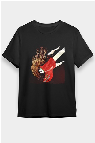 Elektro Gitar Baskılı Unisex Siyah Tişört - Tshirt