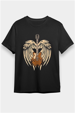 Elektro Gitar Baskılı Unisex Siyah Tişört - Tshirt