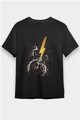 Elektro Gitar Baskılı Unisex Siyah Tişört - Tshirt