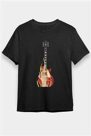 Elektro Gitar Baskılı Unisex Siyah Tişört - Tshirt