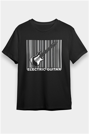 Elektro Gitar Baskılı Unisex Siyah Tişört - Tshirt