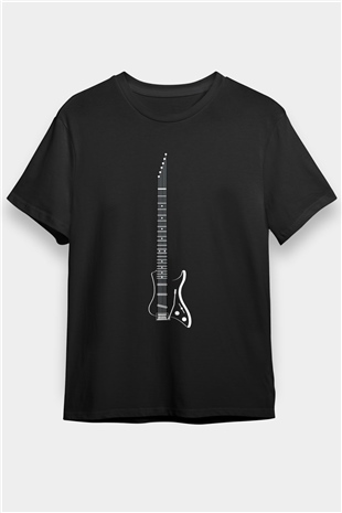 Elektro Gitar Baskılı Unisex Siyah Tişört - Tshirt
