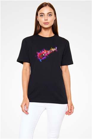 Elektro Gitar Baskılı Unisex Siyah Tişört - Tshirt