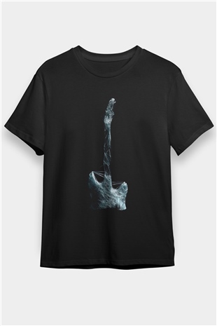Elektro Gitar Baskılı Unisex Siyah Tişört - Tshirt