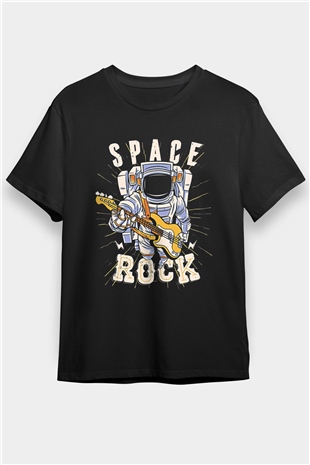 Elektro Gitar Baskılı Unisex Siyah Tişört - Tshirt