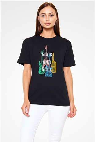 Elektro Gitar Baskılı Unisex Siyah Tişört - Tshirt