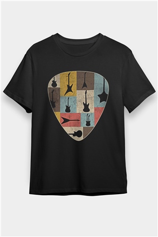 Elektro Gitar Baskılı Unisex Siyah Tişört - Tshirt