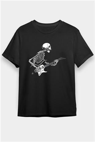 Elektro Gitar Baskılı Unisex Siyah Tişört - Tshirt