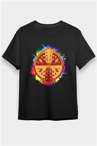 Elektro Gitar Baskılı Unisex Siyah Tişört - Tshirt