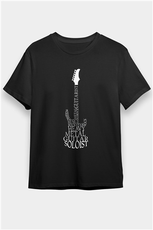 Elektro Gitar Baskılı Unisex Siyah Tişört - Tshirt