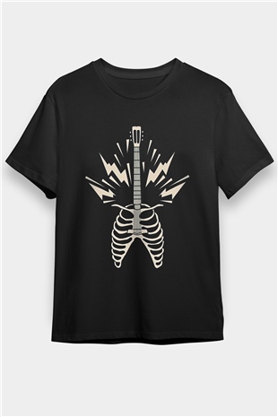 Elektro Gitar Baskılı Unisex Siyah Tişört - Tshirt