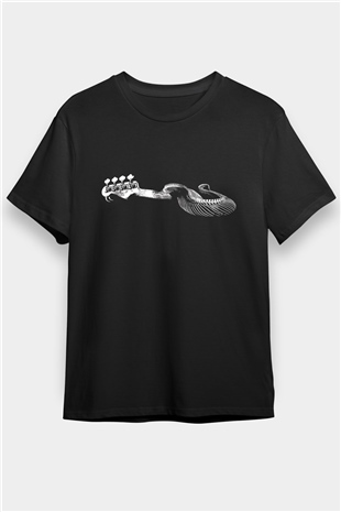 Elektro Gitar Baskılı Unisex Siyah Tişört - Tshirt