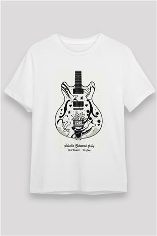 Elektro Gitar Unisex Baskılı Beyaz Tişört - Tshirt