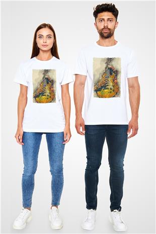 Elektro Gitar Unisex Baskılı Beyaz Tişört - Tshirt