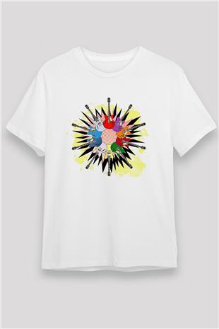 Elektro Gitar Unisex Baskılı Beyaz Tişört - Tshirt