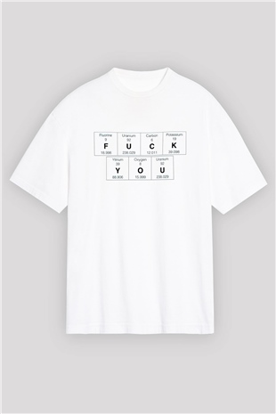 Elementler Uranyum Karbon Baskılı Unisex Beyaz Oversize Tişört
