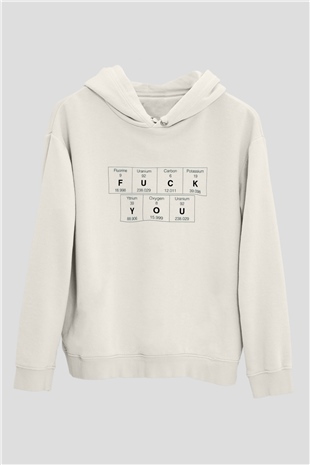 Elementler Uranyum Karbon Baskılı Unisex Beyaz Hoodie