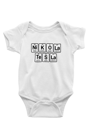 Elementlerden Oluşan Nikola Tesla Baskılı Unisex Beyaz Bebek Body - Zıbın