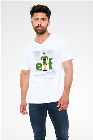 Elf Beyaz Unisex V Yaka Tişört