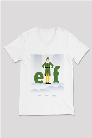 Elf Beyaz Unisex V Yaka Tişört