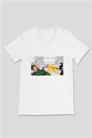 Elf Beyaz Unisex V Yaka Tişört