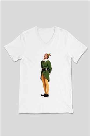 Elf Beyaz Unisex V Yaka Tişört