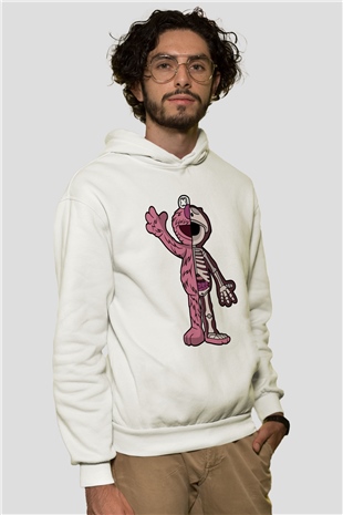 Elmo Half Skeleton Baskılı Unisex Beyaz Hoodie