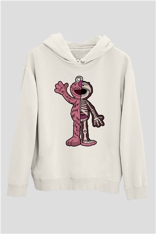 Elmo Half Skeleton Baskılı Unisex Beyaz Hoodie