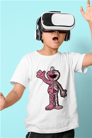 Elmo Half Skeleton Baskılı Unisex Beyaz Çocuk Tişört
