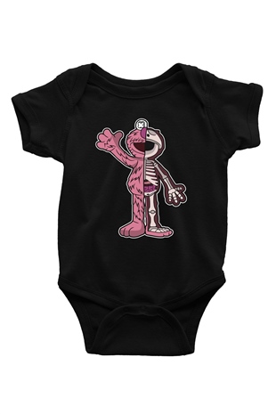 Elmo Half Skeleton Baskılı Unisex Siyah Bebek Body - Zıbın