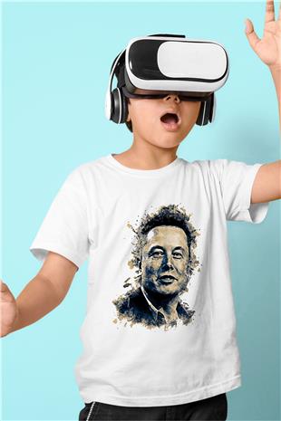 Elon Musk Baskılı Beyaz Unisex Beyaz Çocuk Tişört - Tshirt
