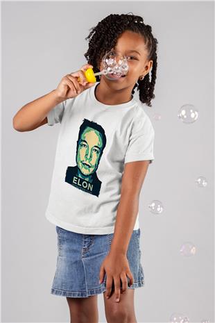 Elon Musk Baskılı Beyaz Unisex Beyaz Çocuk Tişört - Tshirt