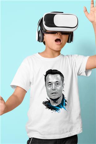 Elon Musk Baskılı Beyaz Unisex Beyaz Çocuk Tişört - Tshirt