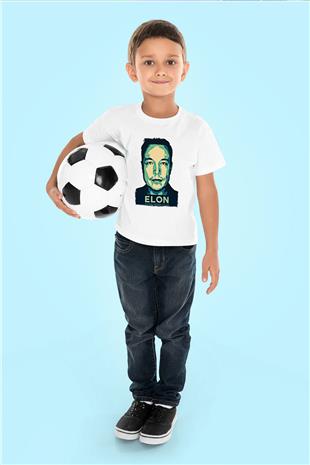 Elon Musk Baskılı Beyaz Unisex Beyaz Çocuk Tişört - Tshirt